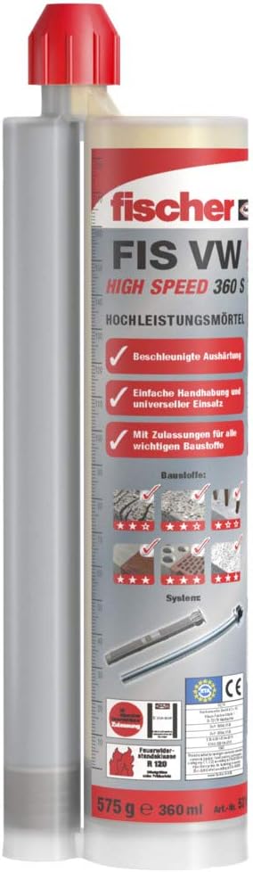 fischer 052150 Hochleistungsmörtel V HIGH Speed 360 S, 1 Kartusche 360 ml, 2 x FIS Easy Mixer FIS V