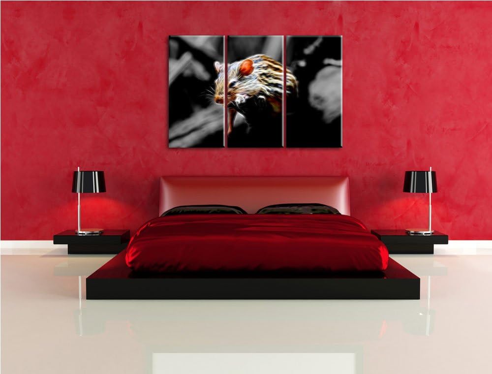 Dark ruhende Feldmaus schwarz/weiss Deluxe 3-Teiler Leinwandbild 120x80 Bild auf Leinwand, XXL riesi