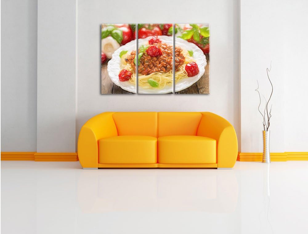Pixxprint Spaghetti Bolognese auf dem Teller als Leinwandbild/Grösse: 3 Teilig (120x80) cm/Wandbild/