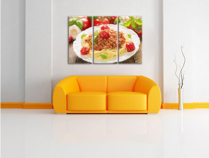 Pixxprint Spaghetti Bolognese auf dem Teller als Leinwandbild/Grösse: 3 Teilig (120x80) cm/Wandbild/