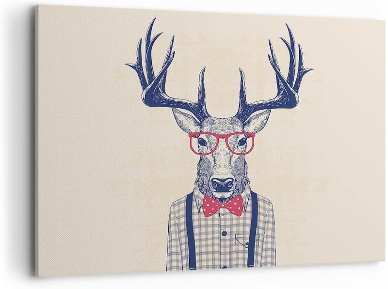 Bilder auf Leinwand 100x70cm Leinwandbild Charakter Hirsch Illustration hipster Gross Wanddeko Bild