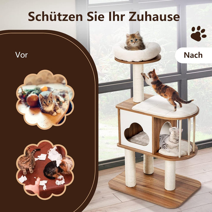 GYMAX Kratzbaum Stabiler Katzenbaum Katzenmöbel Katzenkratzbaum Kletterbaum für Katzen Höhe 117 cm (