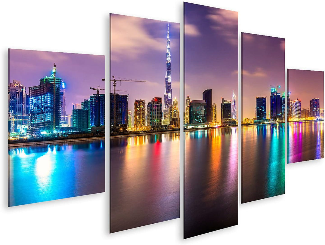 Bild auf Leinwand Dubai Skyline In Der Abenddämmerung UAE Wandbild Poster Kunstdruck Bilder Format:
