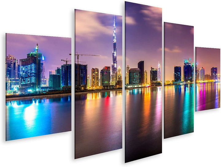 Bild auf Leinwand Dubai Skyline In Der Abenddämmerung UAE Wandbild Poster Kunstdruck Bilder Format: