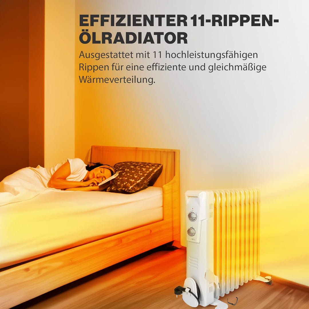 Clatronic® Ölradiator | Effiziente mobile Heizung | elektrische Heizung mit 11 Rippen | Radiator mit