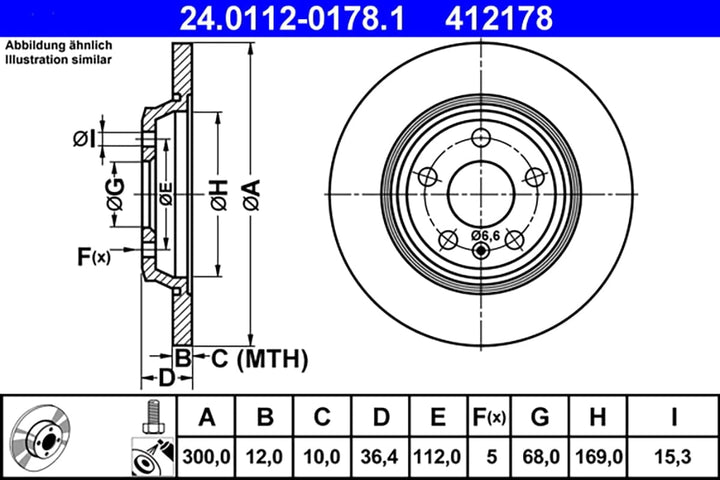 ATE Original Bremsscheibe - 2 Bremsscheiben - 24.0112-0178.1 - ECE-R90 Strassenzulassung