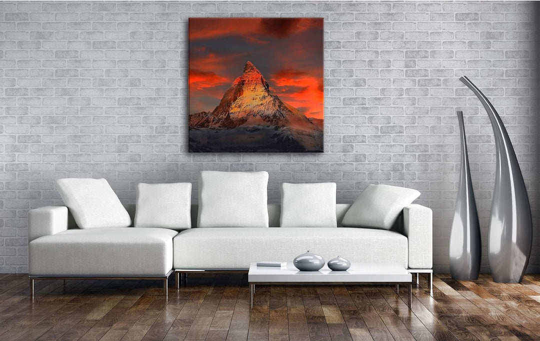 Matterhorn in der Schweiz Format: 60x60 als Leinwandbild, Motiv fertig gerahmt auf Echtholzrahmen, H