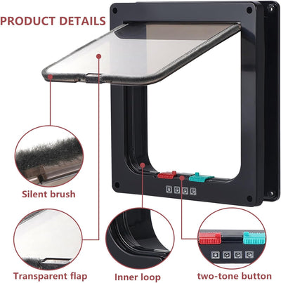 Coolty Katzenklappe Hundeklappe 4 Wege Verriegelung Katzentür Haustierklappe für Innen Aussen Tür Fe