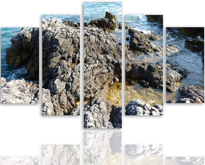 Leinwandbild 5 Teilig Landschaft Bild Wanddeko Fels Steine Natur See bunt 150x100 cm Leinwandbild 15