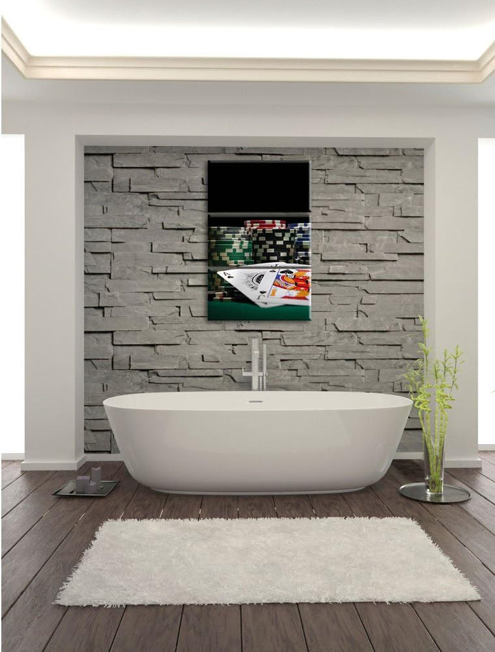 Pixxprint Pokertisch mit Karten in Las Vegas 3-Teiler Leinwandbild 120x80 Bild auf Leinwand