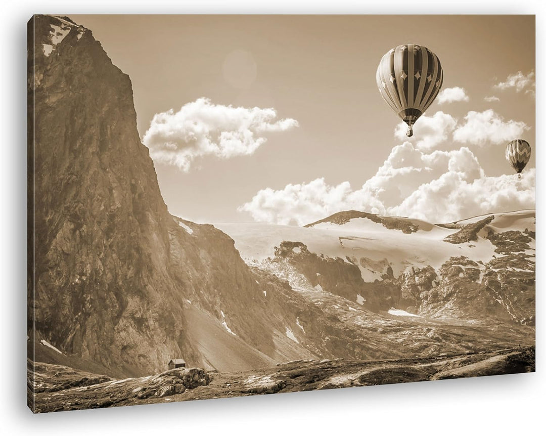 deyoli Heissluftballons im malerischen Gebirge Format: 100x70 Effekt: Sepia als Leinwandbild, Motiv