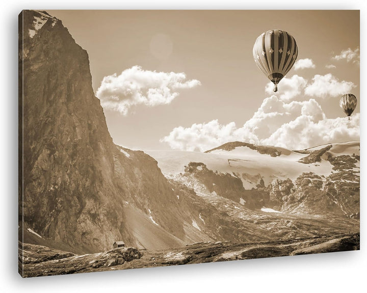 deyoli Heissluftballons im malerischen Gebirge Format: 100x70 Effekt: Sepia als Leinwandbild, Motiv
