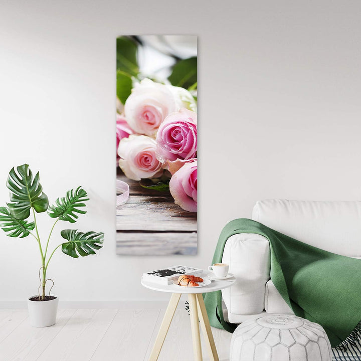 Feeby Wandbild Blumen Druckbild Leinwandbild rustikal Rosa 40x120 cm Leinwandbild 40x120 cm Rosa_b,