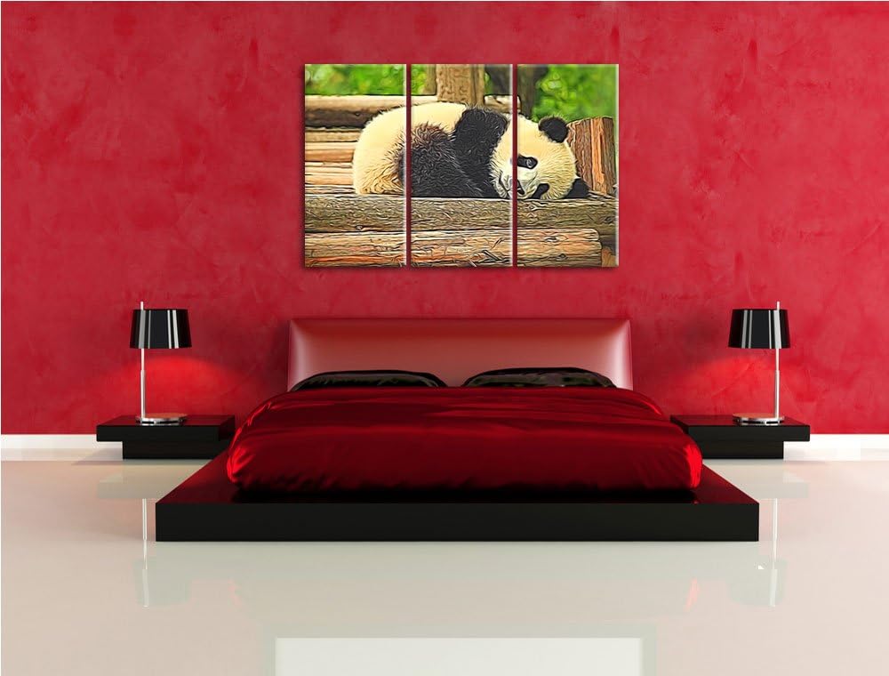 süsser kleiner Pandabär NewArt 3-Teiler Leinwandbild 120x80 Bild auf Leinwand, XXL riesige Bilder fe