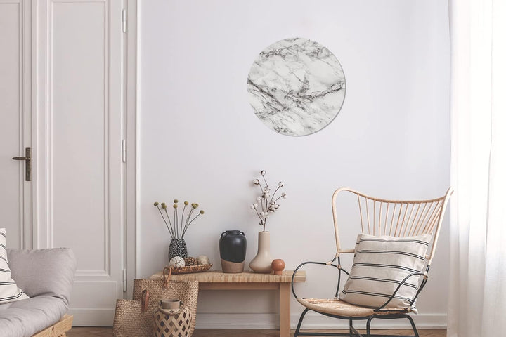 MuchoWow Wandbild Rund Wanddeko Deko Wohnzimmer Bilder 30x30 cm Marmor - Grau - Glitter, 30x30 cm
