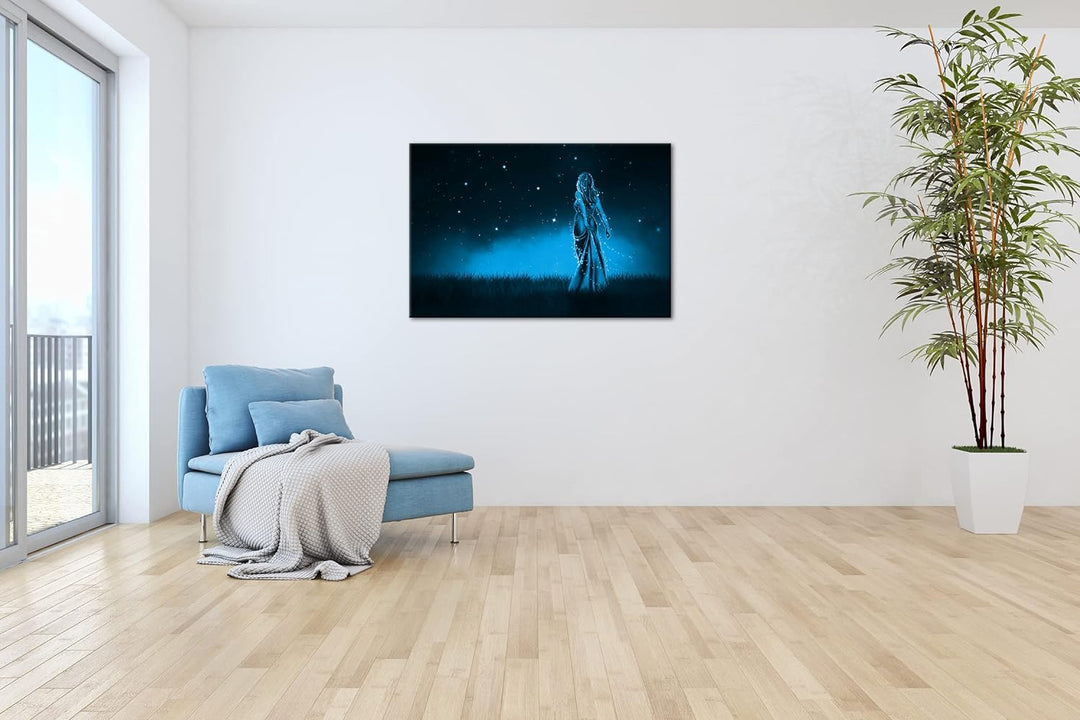 deyoli Dark Sternen Dame Illustration Format 80x60 Effekt: Monocrome Blau als Leinwandbild, Motiv fe