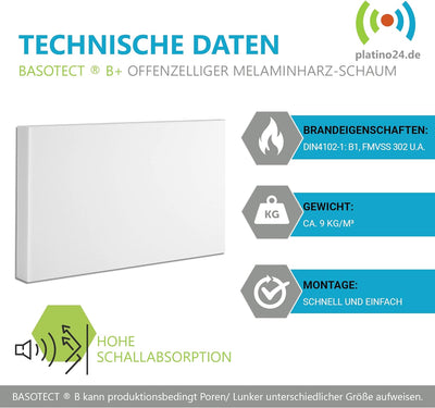 platino24 Schallabsorber Industrial Style aus Basotect B weiss, 3 Absorberelemente Rechteck 825x550x