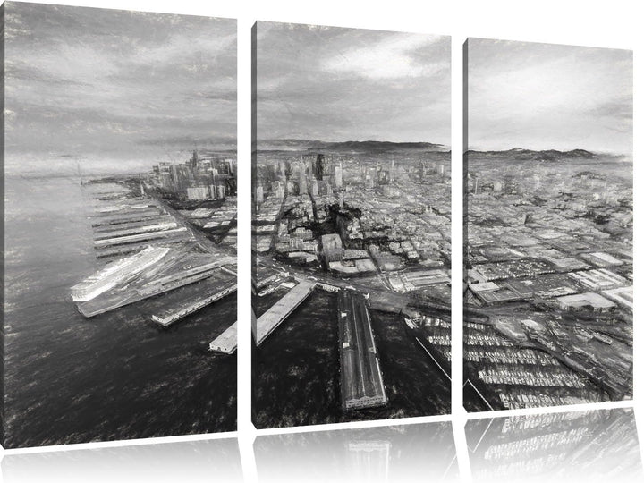 Pixxprint San Francisco bei Sonnenuntergang / 3-Teilig/Gesamtmass 120cm Leinwandbild bespannt auf Ho