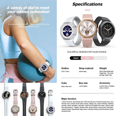 Smartwatch Damen mit Telefonfunktion 1,32" Voll Touchscreen Uhren Fitness Tracker 123 Sportmodi Akti