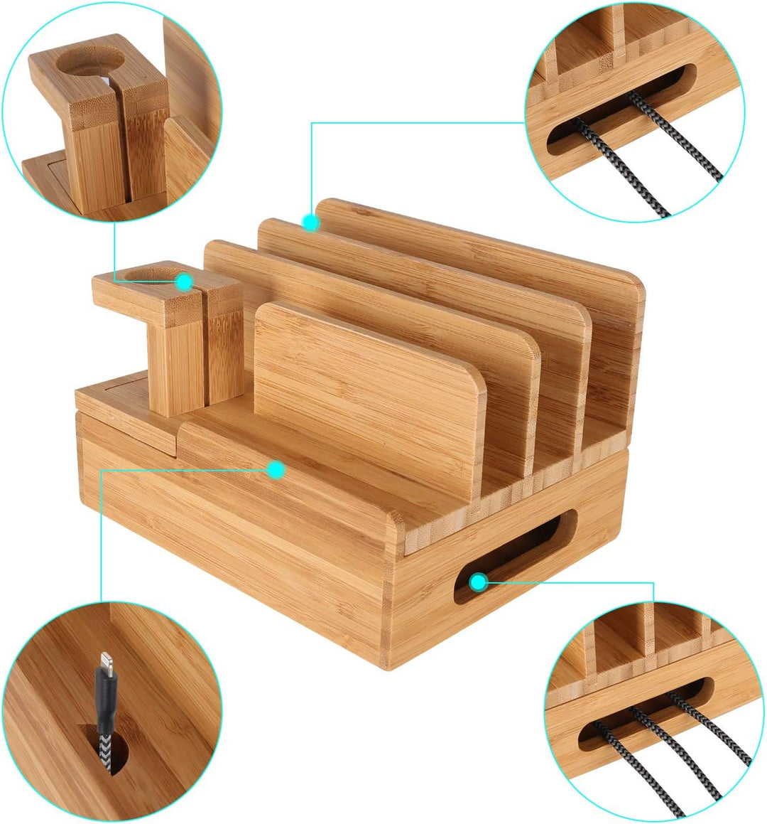 Bambus Holz Multi-Gerät Desktop Ladestation Halterung Ladegerät Halter Wiege Ständer compatible with