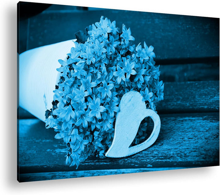 deyoli violetter Blumenstrauss mit einem Herz Format 80x60 Effekt: Monocrome Blau als Leinwandbild,