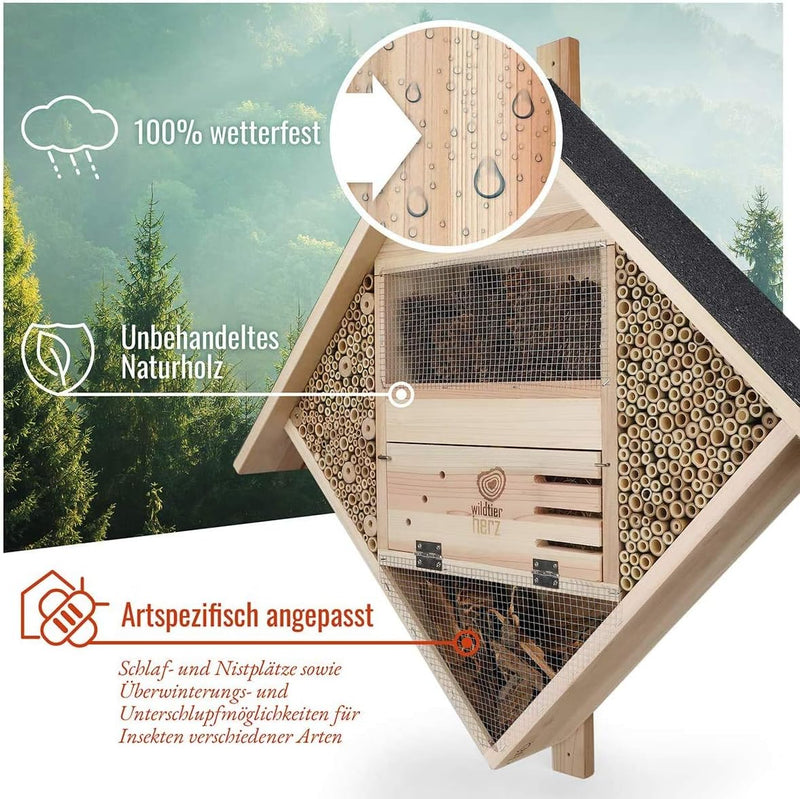 wildtier herz I Profi Insektenhotel XXL - 85 x 82 cm Insektenhaus aus verschraubtem Massiv-Holz - Ha