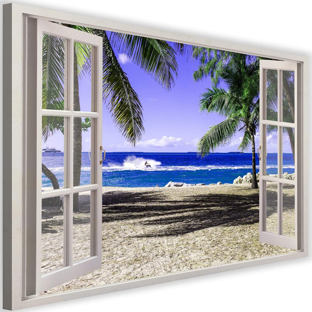 Feeby Viles - Leinwand Bilder - Fensterblick Natur- 90x60 cm- Deko Wohnzimmer - Wandbilder Schlafzim