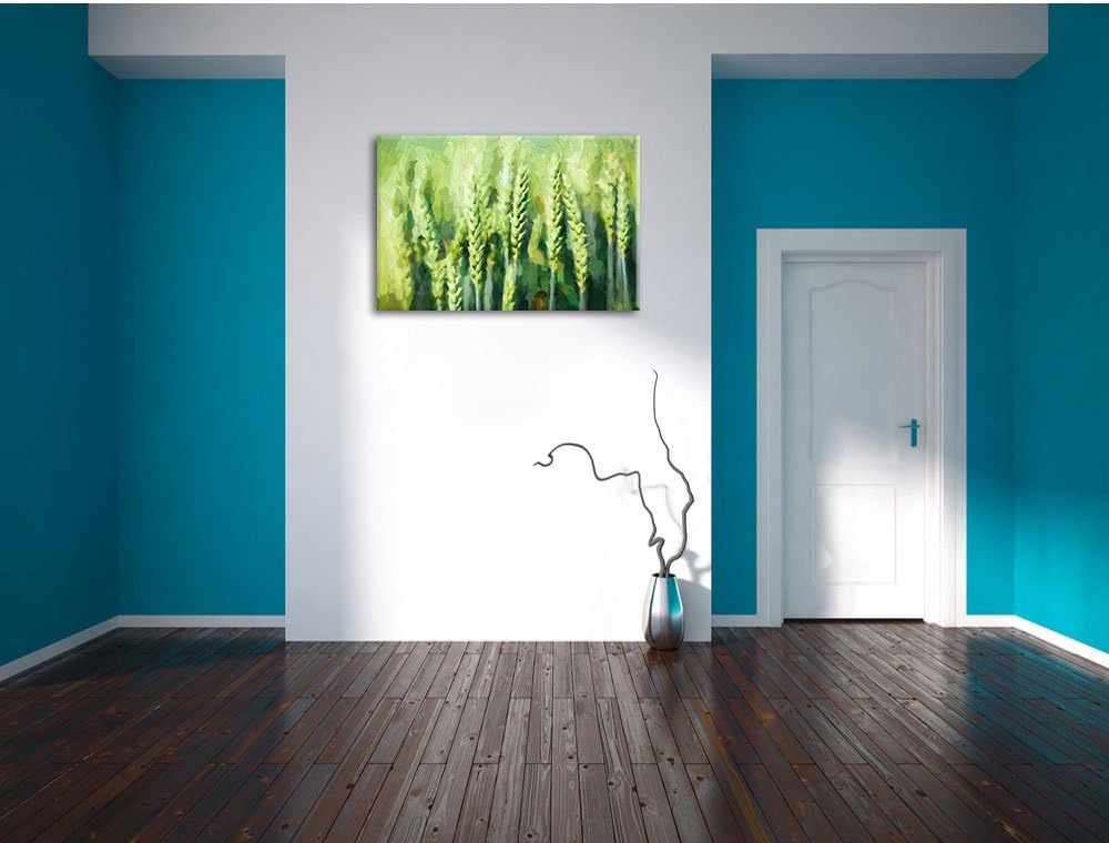Pixxprint Grüne Weizen auf dem Feld Kunst als Leinwandbild/Grösse: 100x70 cm/Wandbild/Kunstdruck/fer