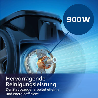 Philips Staubsauger der Serie 2000 mit Beutel - 900 W Leistung mit Allergiefilter, Reichweite 9 m (F