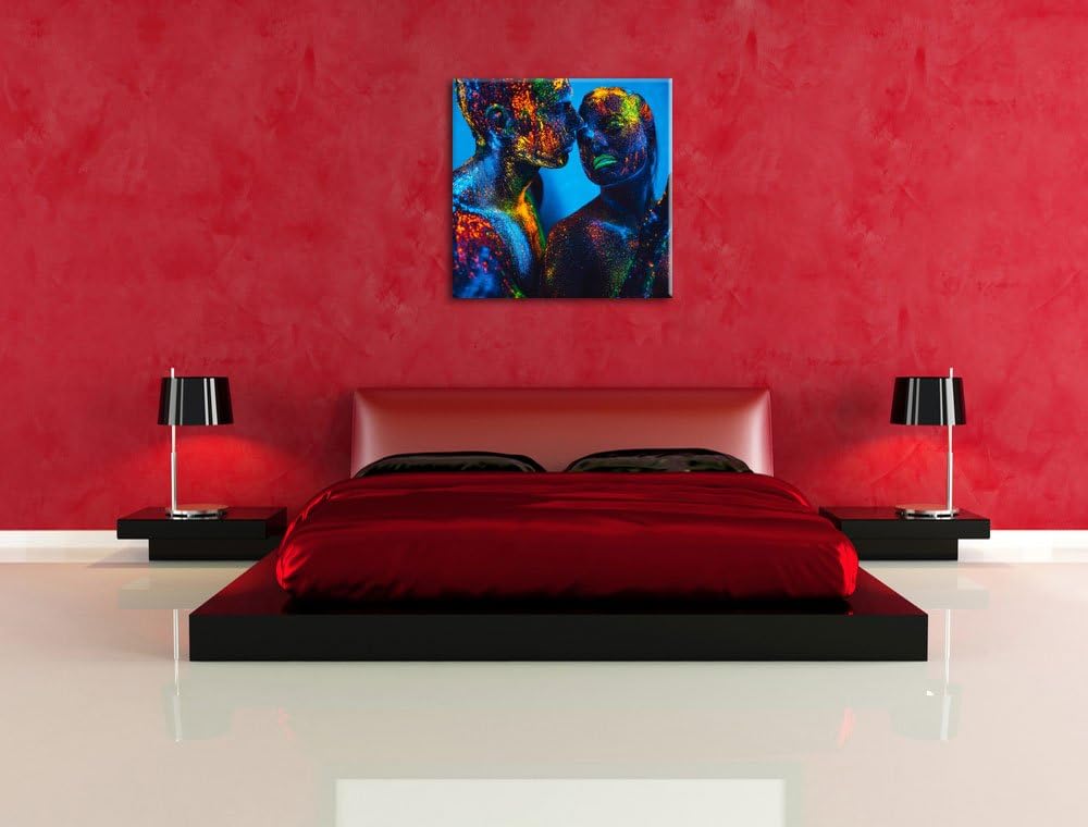 Pixxprint Menschen mit fluoreszierenden Pulver, Format: 70x70 auf Leinwand, 70x70