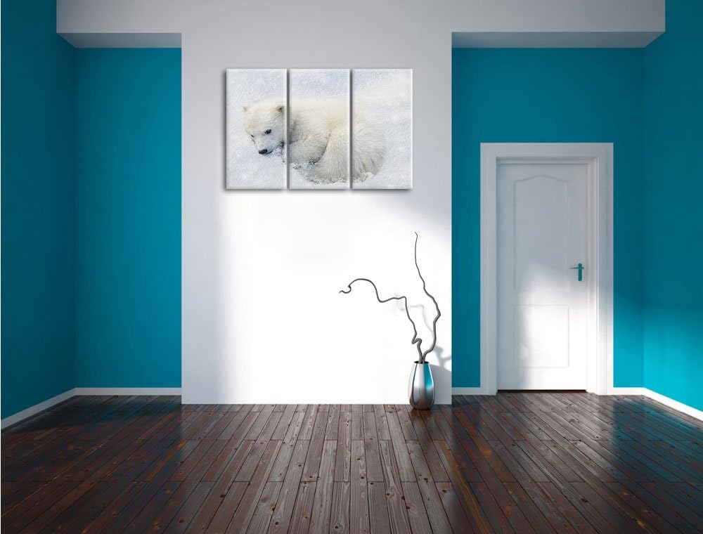 Pixxprint Eisbär im Schnee als Leinwandbild | Grösse: 3 Teilig (120x80) | Wandbild| Kunstdruck | fer