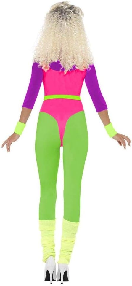 80er Jahre Neon Gymnastik-Jumpsuit Damen Aerobic-Anzug Kostüm Trash Bad Taste Sport Work Out, Grösse