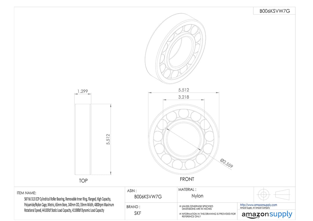 SKF NJ 313 ECP Rundrollenlager, Zylinderform, 65 ID, Stahl