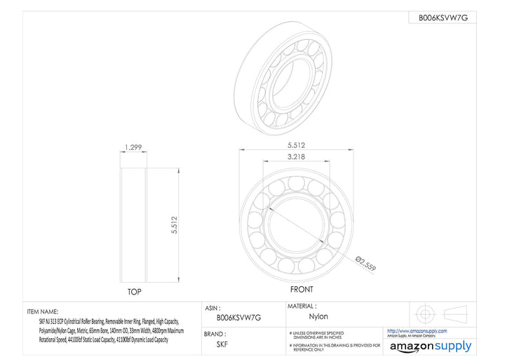 SKF NJ 313 ECP Rundrollenlager, Zylinderform, 65 ID, Stahl