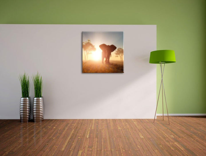 Pixxprint Grosser afrikanischer Elefant in der Wüste, Format: 70x70 auf Leinwand, 70x70