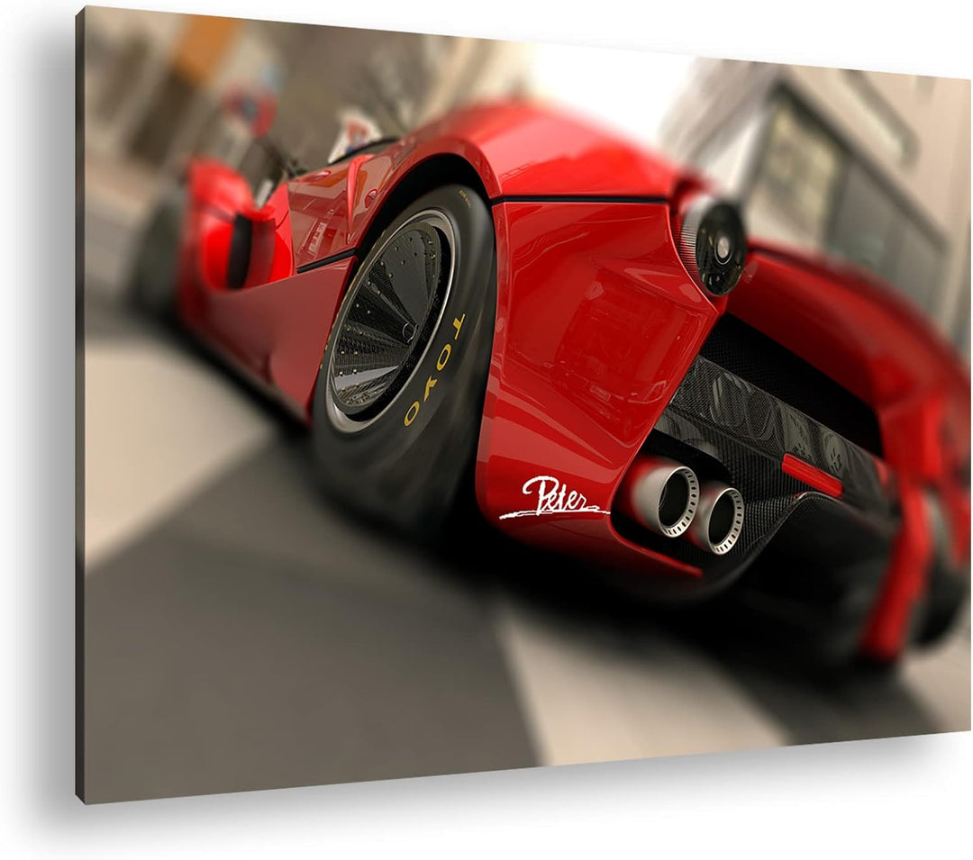 deyoli eleganter roter Sportwagen im Format: 80x60 als Leinwandbild, Motiv fertig gerahmt auf Echtho