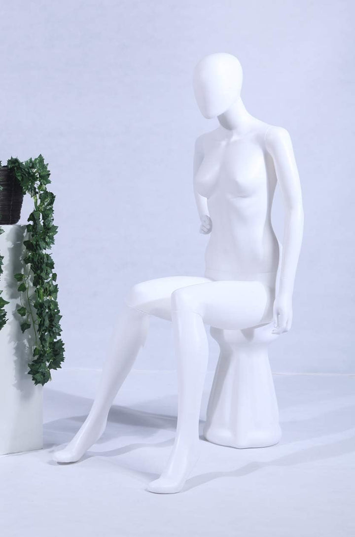 EurotonDisplay Weiblich FC66-W Frau Sitzend Schaufensterpuppe beweglich matt weiss (Weiblich FC66-W)