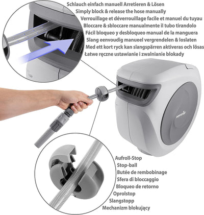 Poppstar Garten-Schlauchbox (mit 30m Gartenschlauch 1/2 Zoll) Schwenkbare Wasser-Schlauchtrommel mit