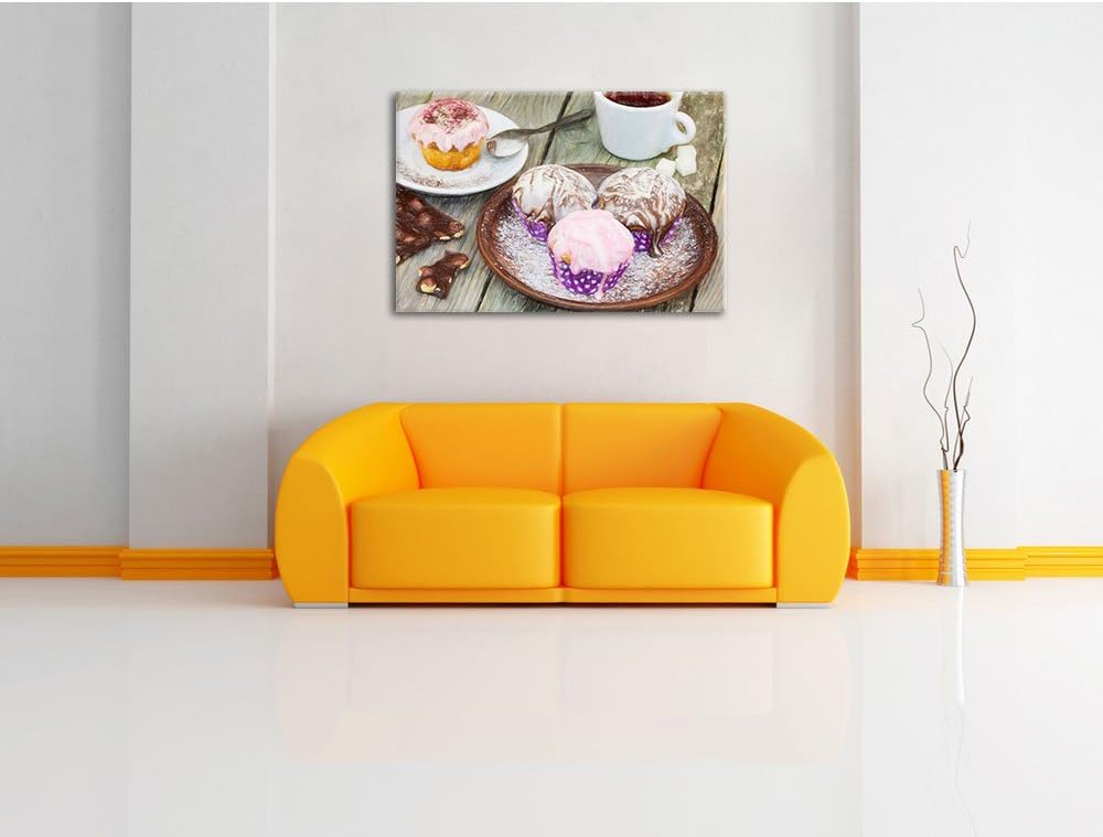 Pixxprint Köstliche Cupcakes als Leinwandbild/Grösse: 100x70 cm/Wandbild/Kunstdruck/fertig bespannt,