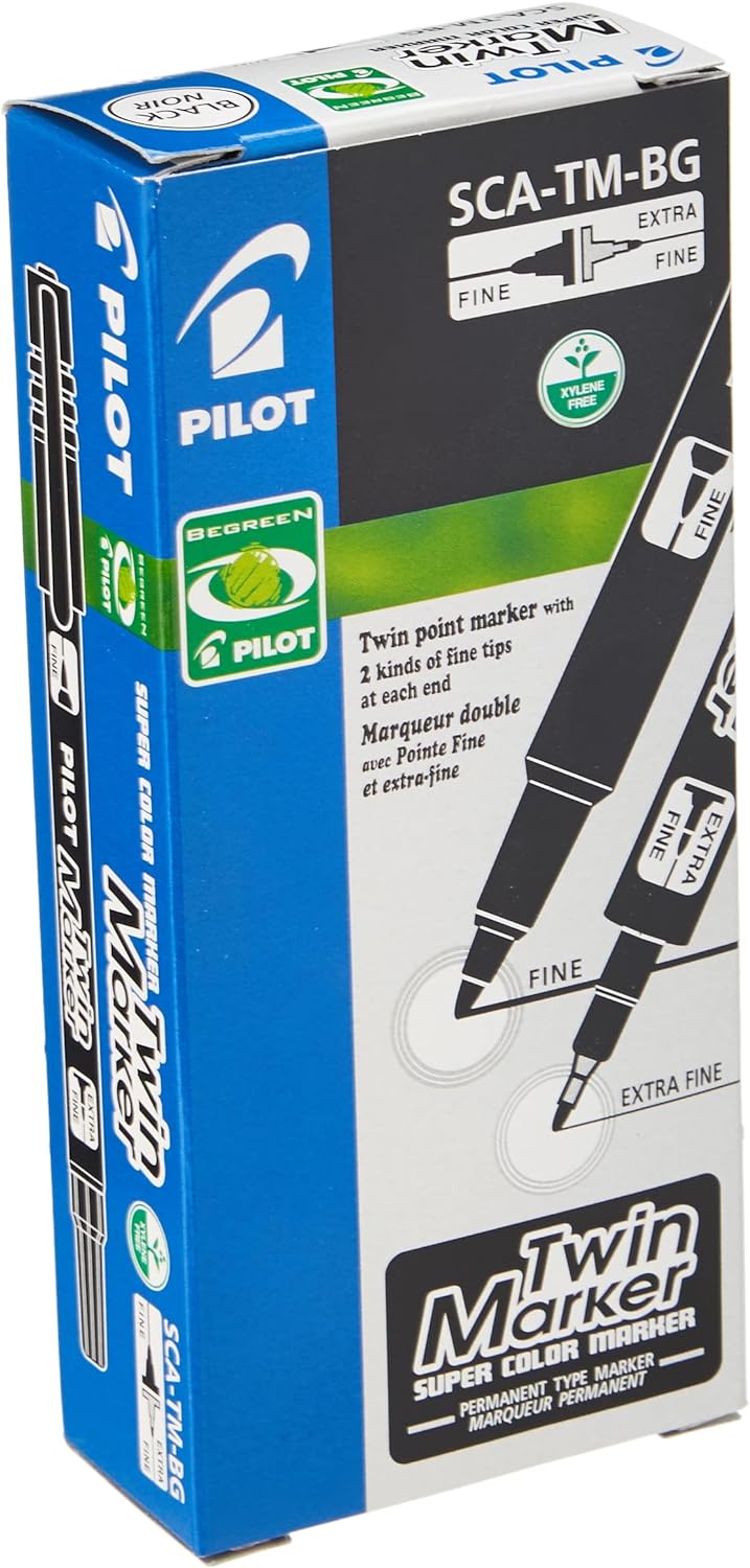 Pilot Twin Marker BeGreen Permanentmarker, 2 Spitzen, Rundspitzen/fein/mittel, 10 Stück Noire, Noire