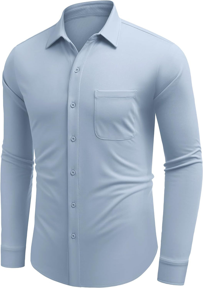 COOFANDY Herren Hemd Langarm Freizeithemd Casual Shirt Regular Fit elastische Hemden mit Tasche Herr