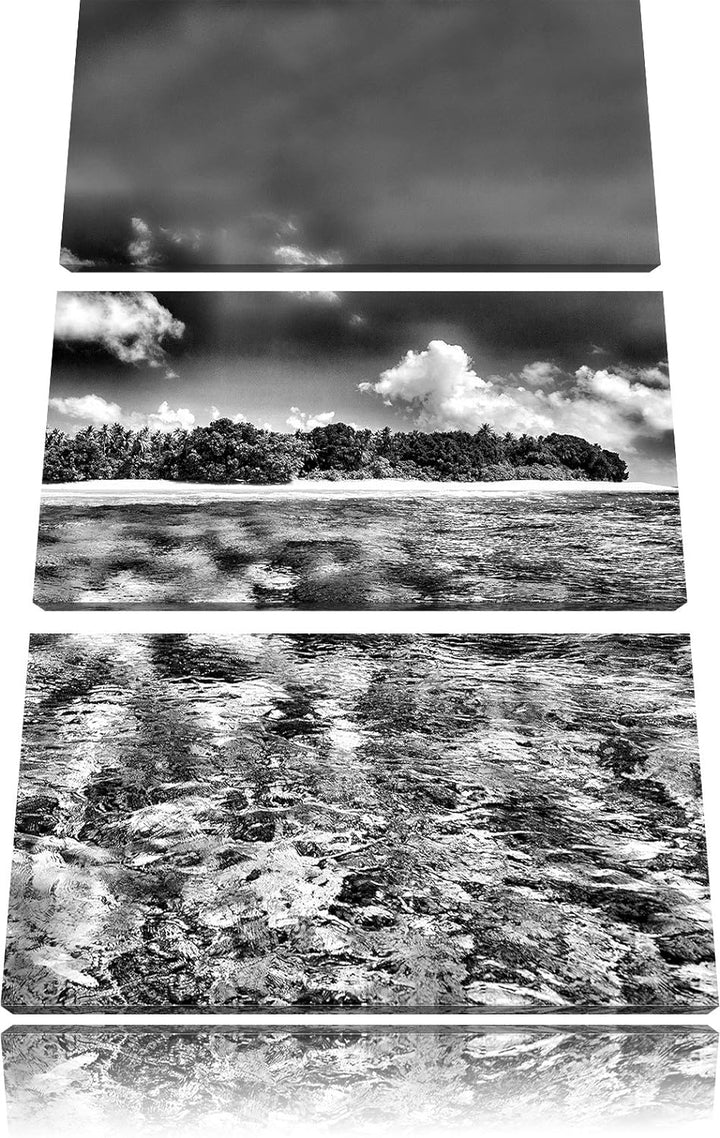 Pixxprint Monocrome, Malediven Traumstrand Blaues Meer als Leinwandbild/Grösse: 3 Teilig (120x80 cm)