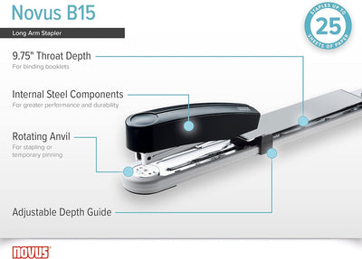 Novus B 15 Heftgerät/Langarmhefter (mit bis zu 250 mm Einlegetiefe, für 25 Blatt (80 g/m²)) lichtgra