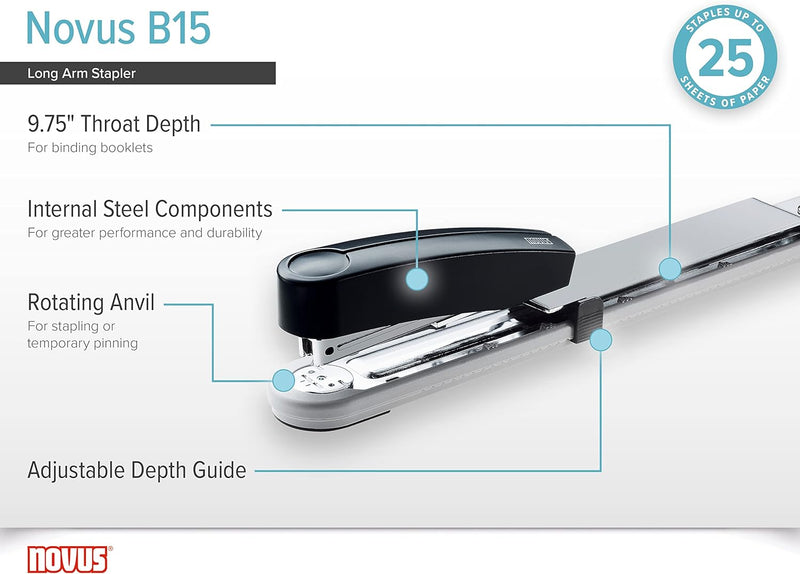 Novus B 15 Heftgerät/Langarmhefter (mit bis zu 250 mm Einlegetiefe, für 25 Blatt (80 g/m²)) lichtgra