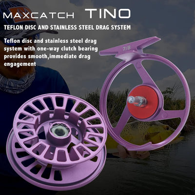 Maximumcatch Tino Fliegenrolle Lila/Schwarz in 3/4, 5/6, 7/8wt, und Fliegenfischen Rolle mit Schnüre