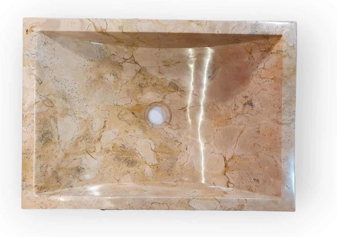 Naturstein Waschbecken beiger Marmor - 50x35 cm Aufsatz Waschschale - Heller Marmor Aufsatzwaschbeck