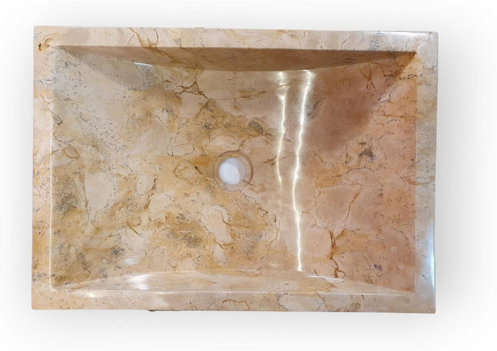 Naturstein Waschbecken beiger Marmor - 50x35 cm Aufsatz Waschschale - Heller Marmor Aufsatzwaschbeck