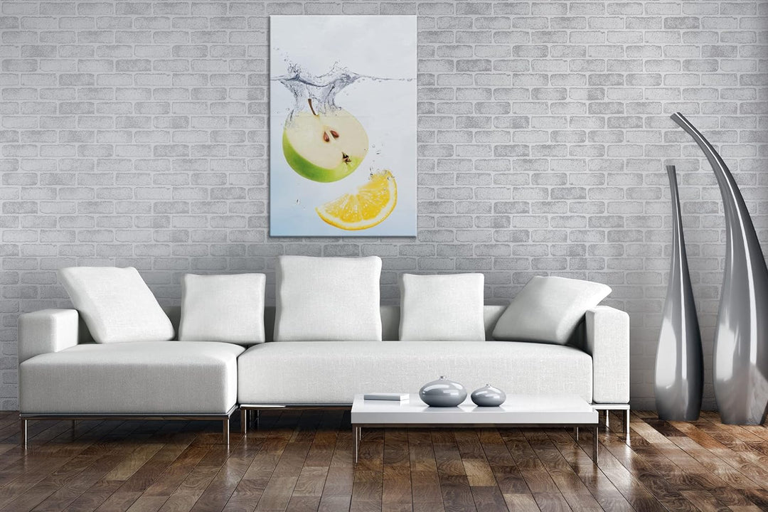 deyoli köstlicher Apfel mit Zitronenscheibe im Format: 80x60 als Leinwandbild, Motiv fertig gerahmt