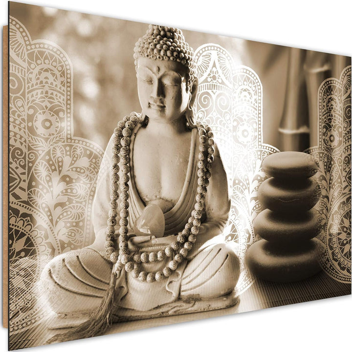 Feeby Wandbild Buddha 120x80 cm Deco Panel 1 Teilig XXL Kunstdruck modern zen spa Sepia M10744 120x8