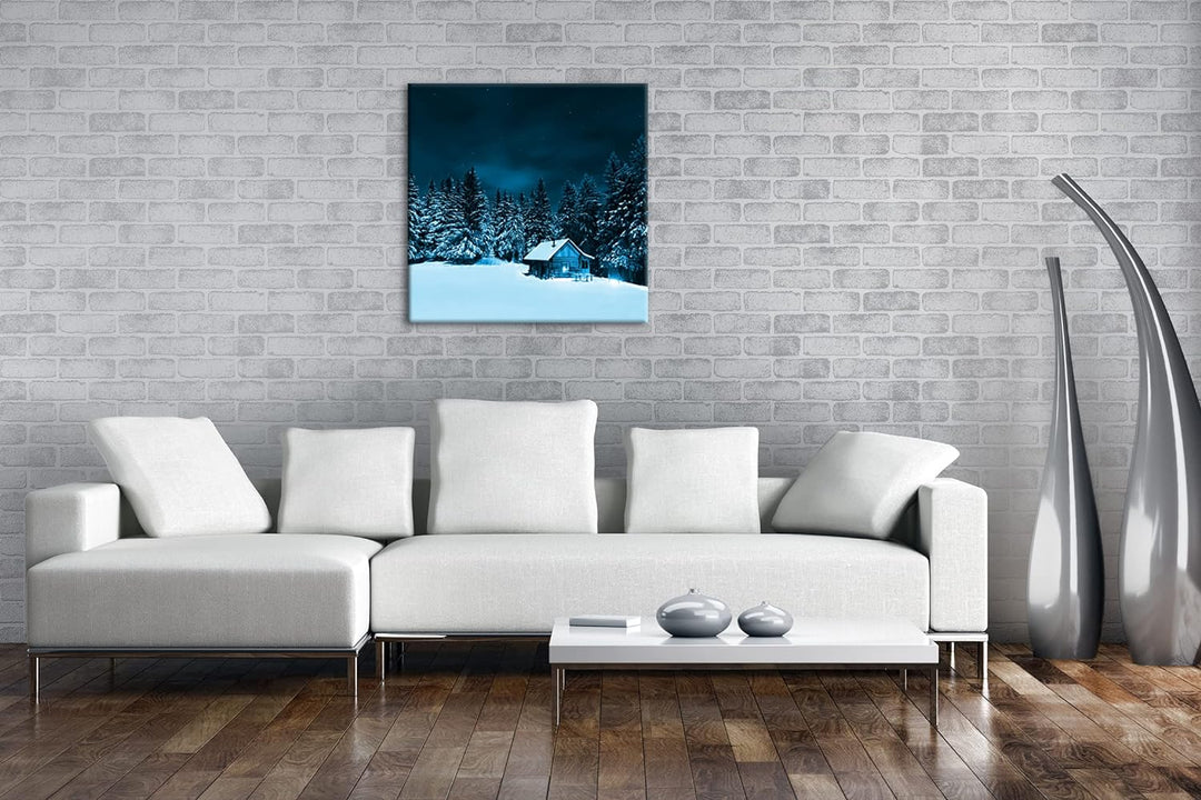 kleine Skihütte auf dem Gipfel Format: 70x70 Effekt: Monocrome Blau als Leinwandbild, Motiv fertig g